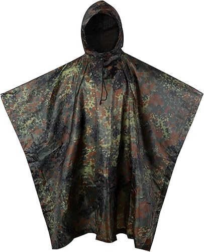 Vista 13 de GRVCN Poncho de lluvia militar, impermeable de camuflaje impermeable ligero al aire libre Mc Negro