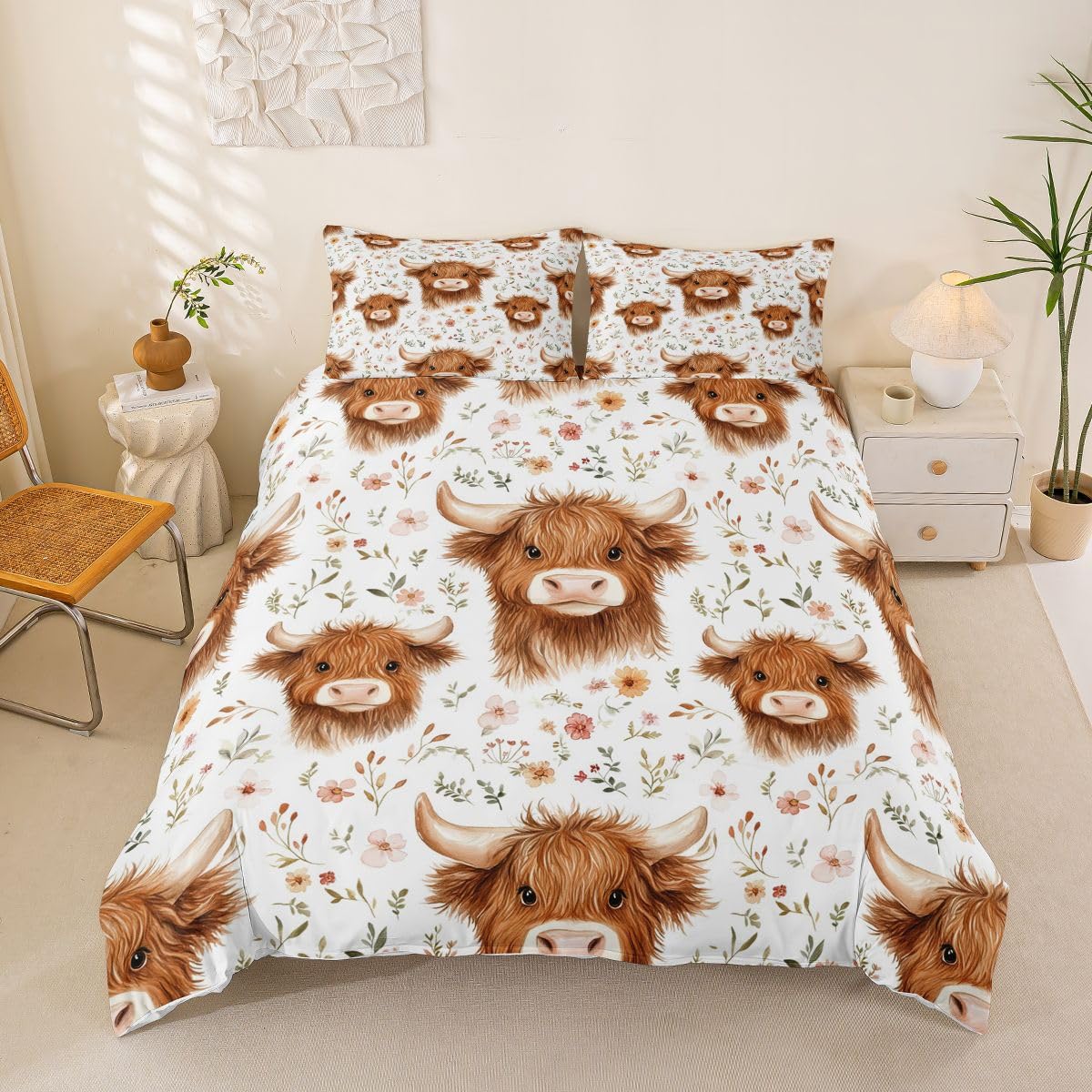 Housse de couette vache Highland fini la couette qui glisse grâce à la fermeture éclair