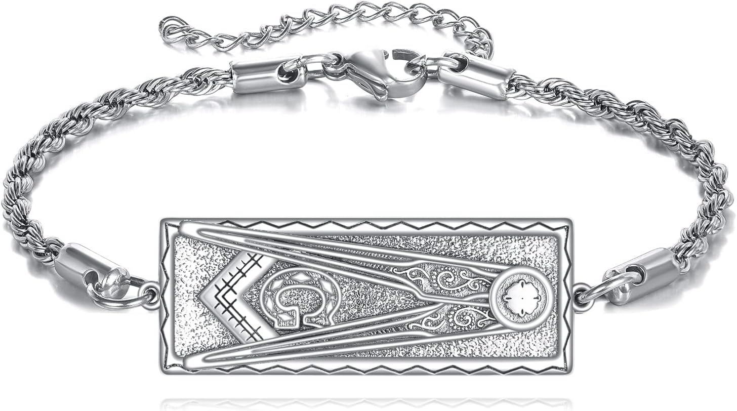 URONE Masonic Bracelet 925 Sterling Silver Freemason Bracelet Masonic Jewelry Gifts for Women Men