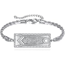 URONE Masonic Bracelet 925 Sterling Silver Freemason Bracelet Masonic Jewelry Gifts for Women Men