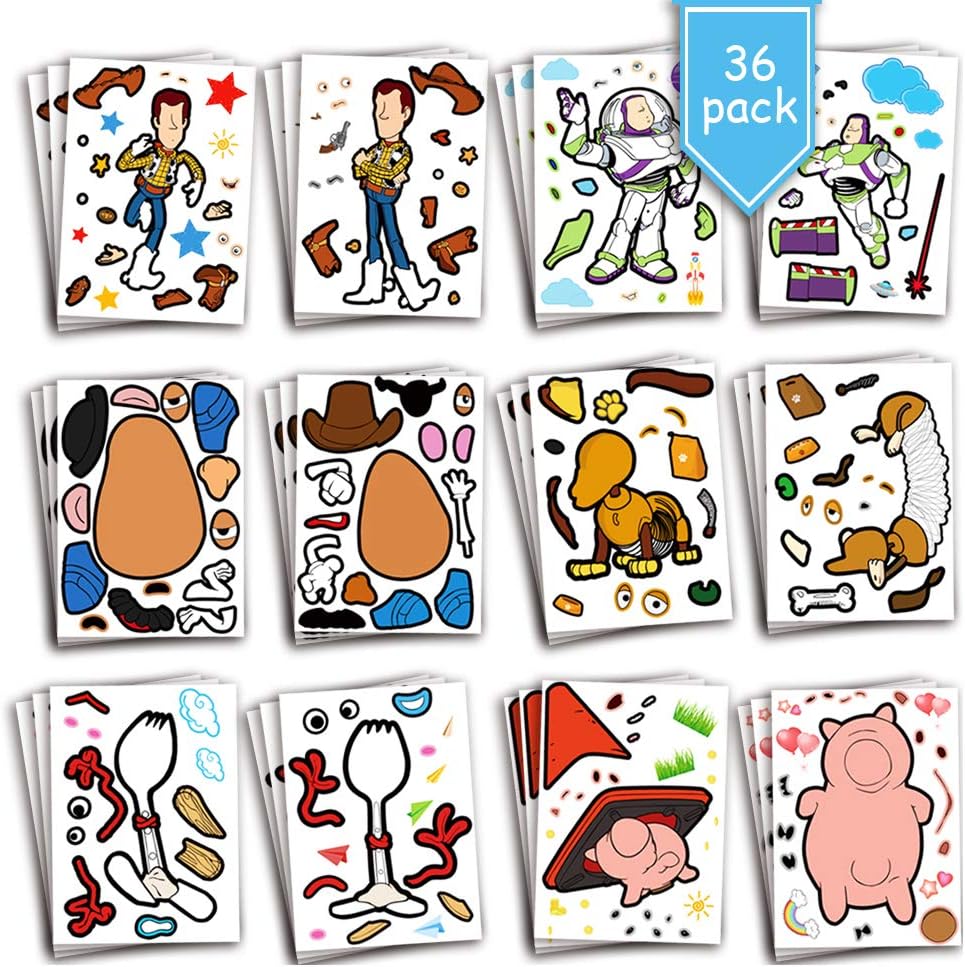 Cartoon Sticker for Kids Birthday Game Christmas Gift Party Supplies Favor Make a Face Sticker Sheets - Fun Craft Creative Design Project Wall Room Decoration Stickers Perfect as Reward (36 Pack)