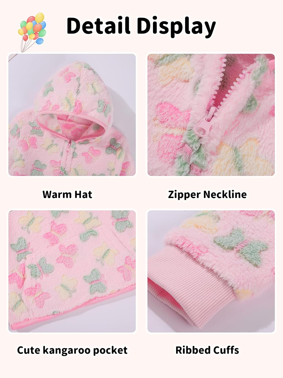 Toddler Girls Fleece Hoodie Jacket Cozy 1/3 Zip Up Fall Spring Sweatshirt with Pocket Fuzzy Cute Print Top for 2-6T - Image 5