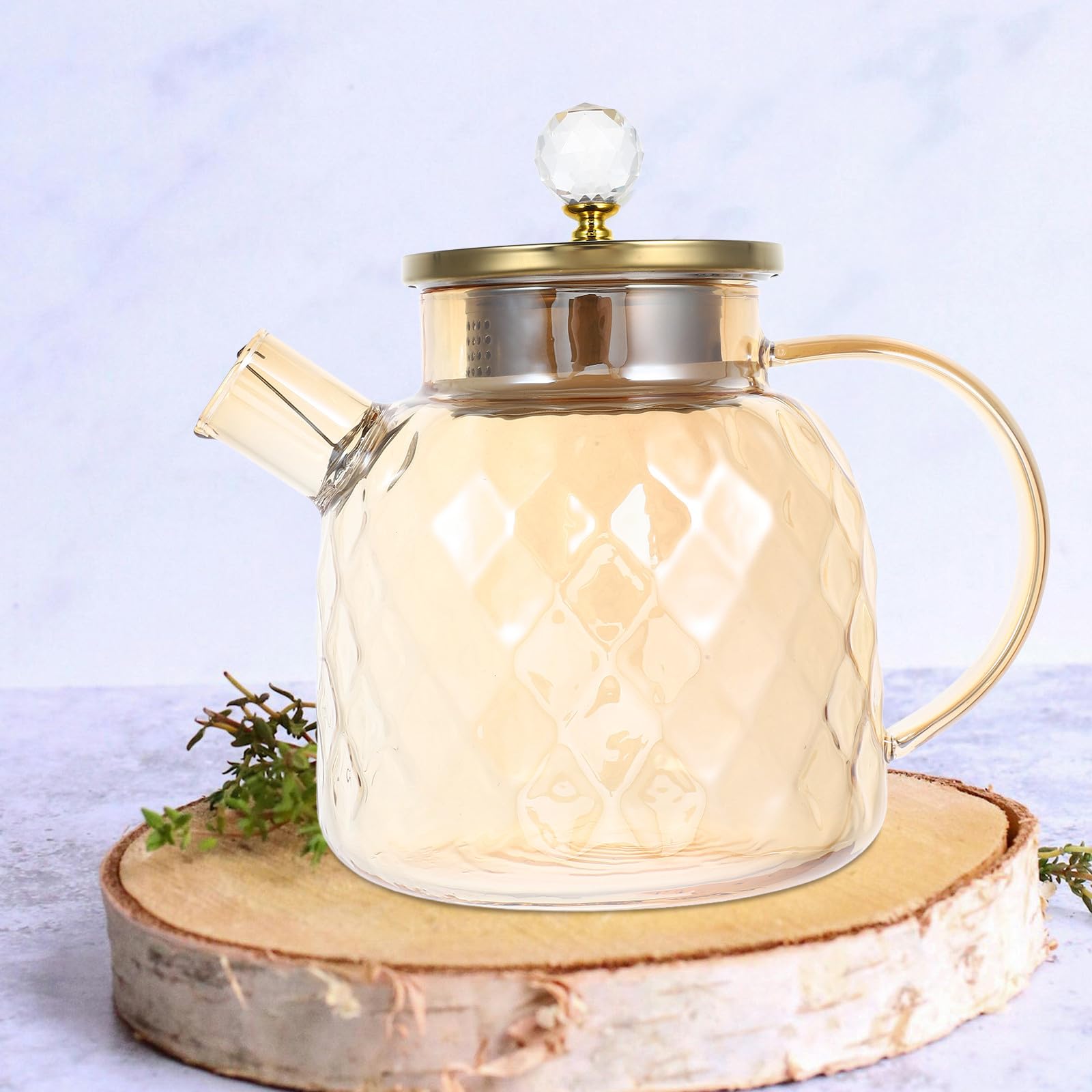 Hemobllo Pichet à Thé Glacé Verre Borosilicate avec Couvercle Grande Capacité pour Jus et Boissons