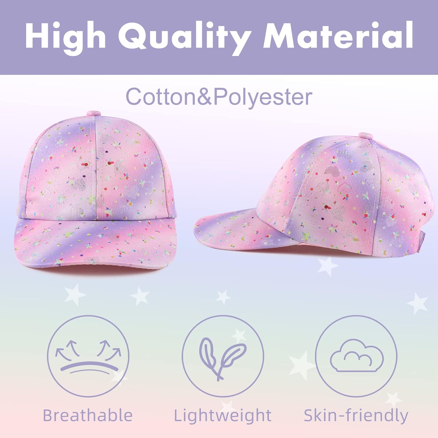 Girls Baseball Cap Kids Cute Sun Hat Adjustable Trucker Hats Toddler Rainbow Floral Ponytail Caps Spring Summer - Image 2