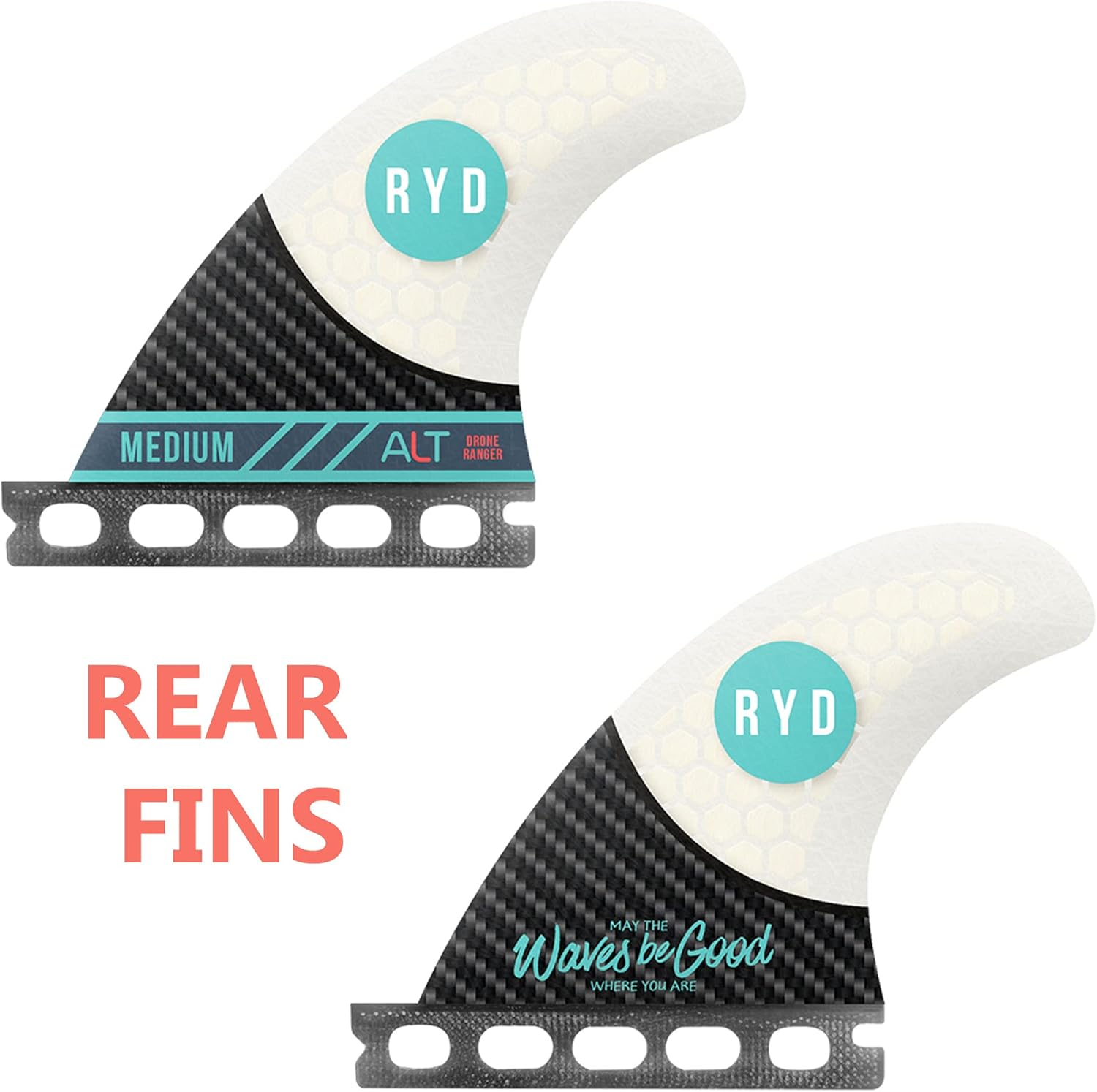 Ride FN21210120 Surf Quad Fin Set of 4 [ALT Drone Ranger] Futures Compatible/FCS Compatible, 2 Types, Honeycomb Structure, Fiberglass & Carbon, White/Black