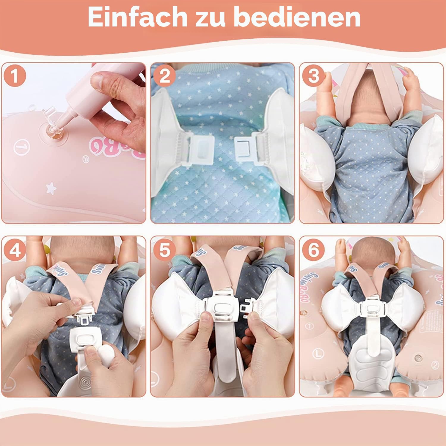 Schwimmring Baby ab 6-36 Monate, Schwimmring mit Sonnendach Entfernbar, Aufblasbare Schwimmtrainer mit Anti-Umkippen Float