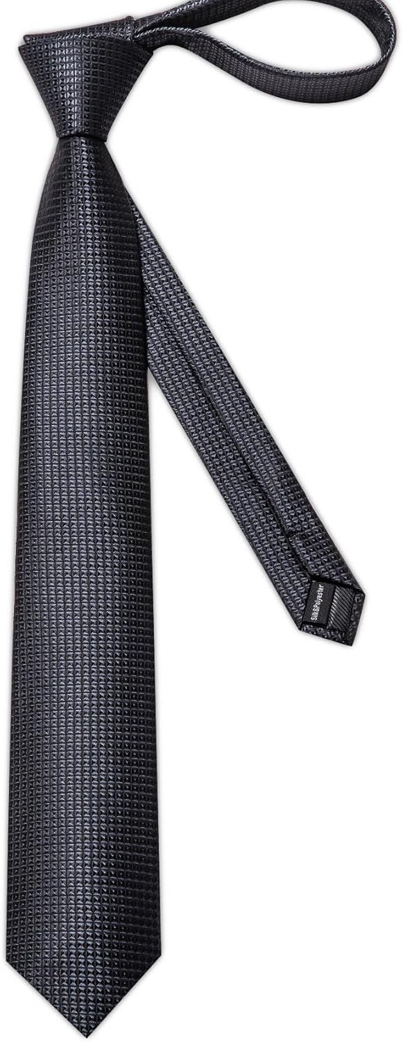 Solid Plaid Checkered Tie Set for Men Silk Necktie Pocket Square Handkerchief Cufflinks Lapel Pin Tie Clip 5PCS - Image 4