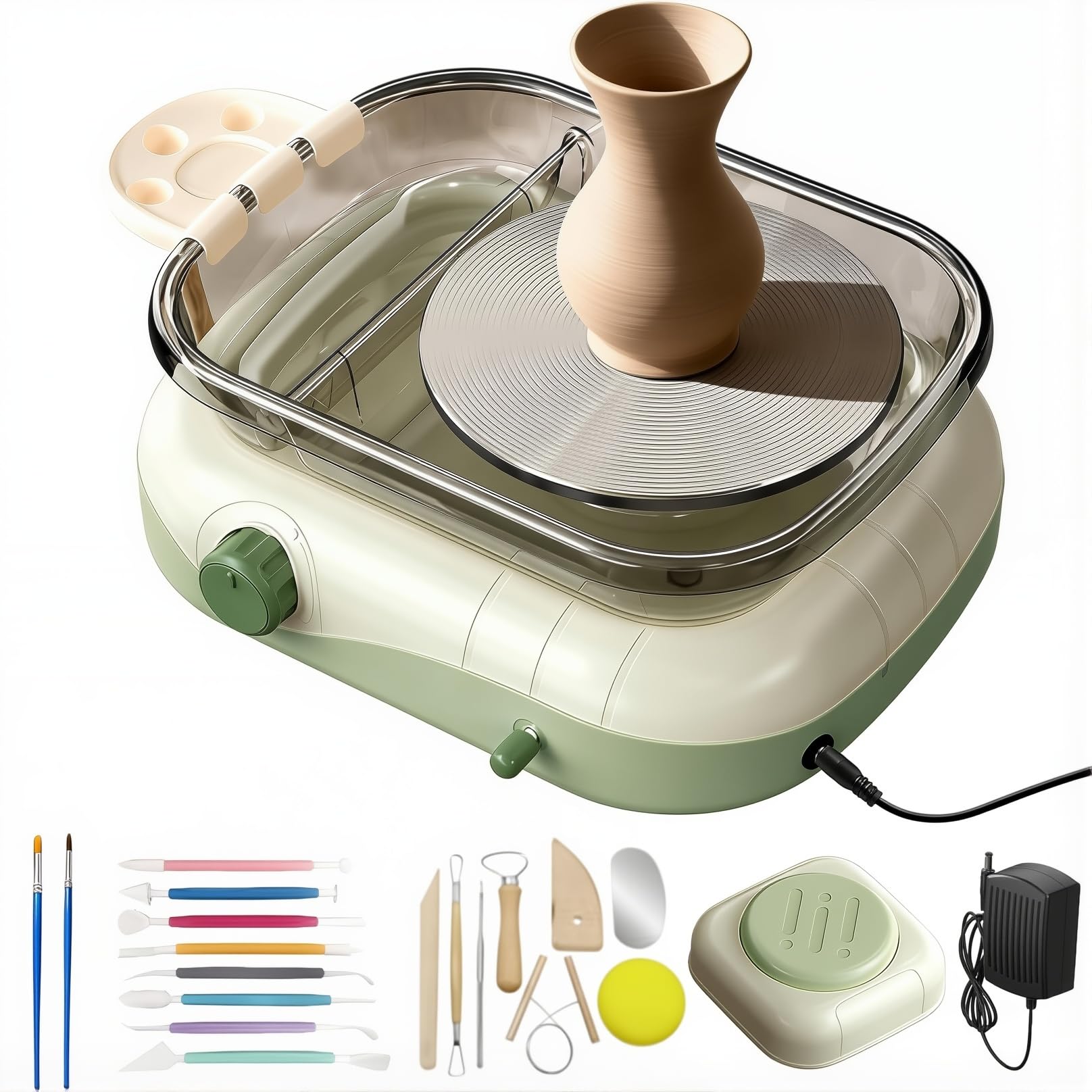 Máquina Eléctrica de Torno de Cerámica, Kit de Estudio de Arte de Cerámica de Bricolaje con Plato Giratorio de 17.5 Cm y Pedal, Juego de Mini Torno de Cerámica de Rotación Bidireccional