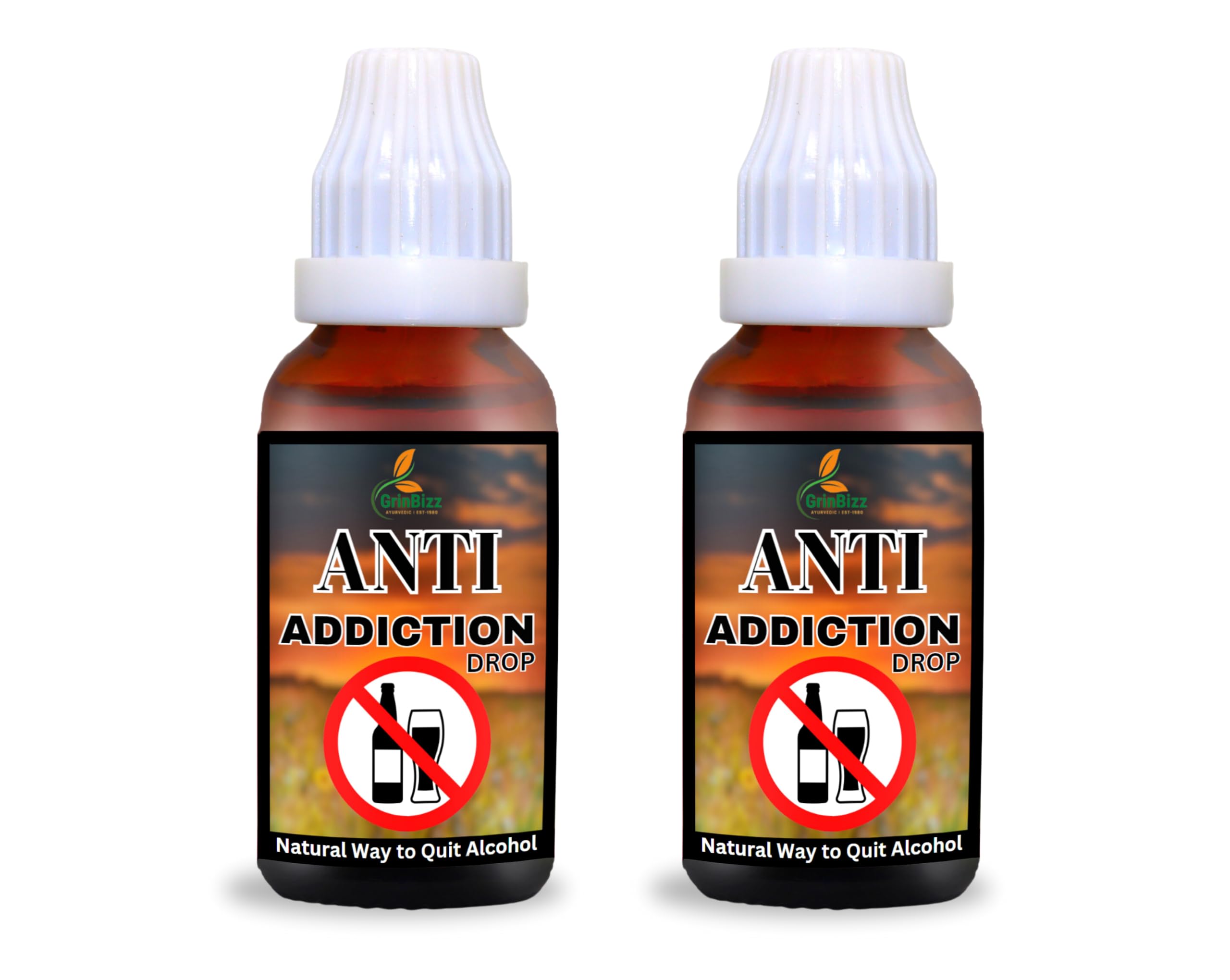 VEDORTHO GRINBIZZ Anti Addiction Drop Easy Way To Stop Alcohol/Tabaco/Smoking & Drinking/Addiction Killer/Alcoholban/Nasha Mukti Dava/Sharab Free/Addiction Ban/No Side Effects (pack of 2) (60ml)