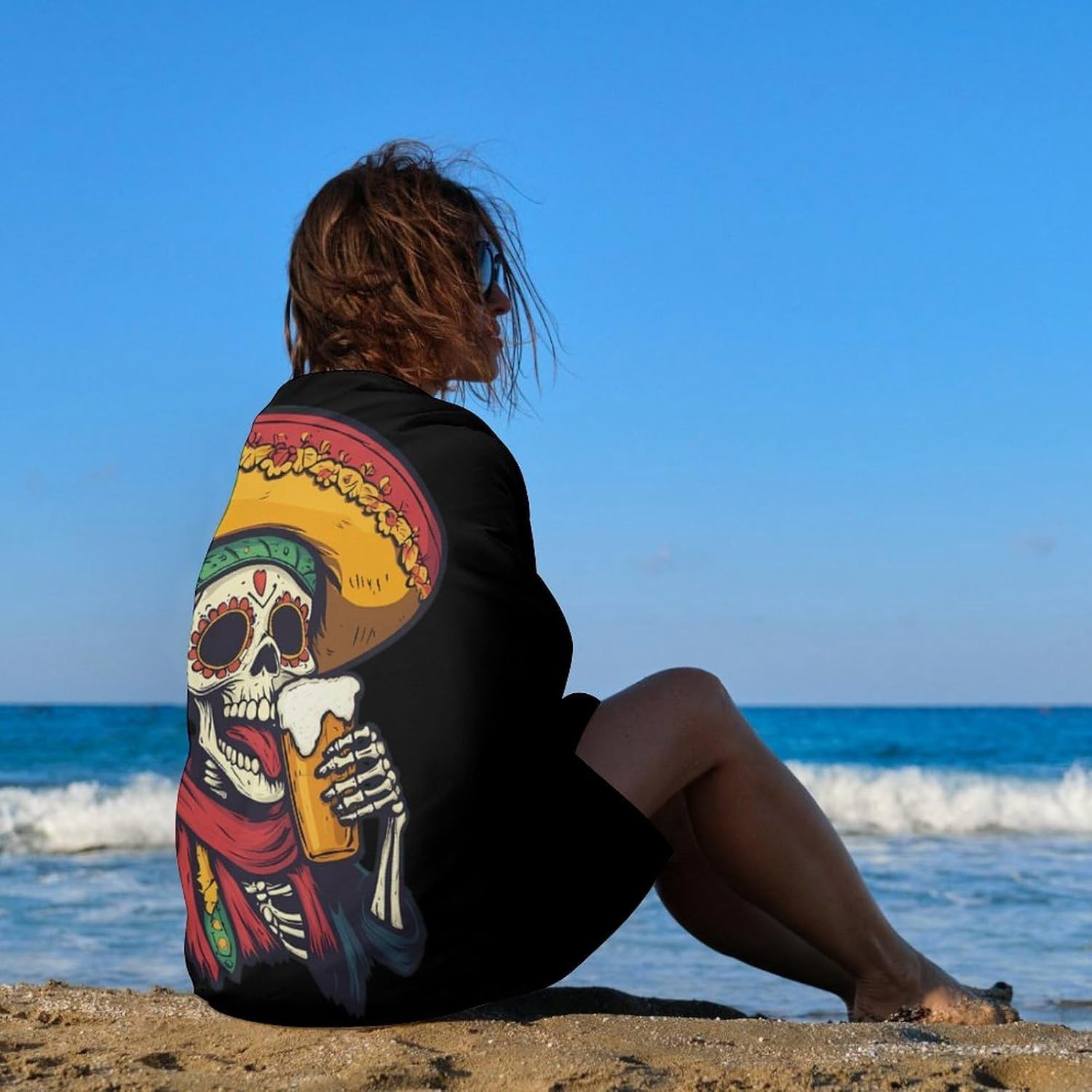 Day of The Dead Mexican Skull Beer Oversized Beach Towel Soft Absorbent Pool Bath Swim Towels for Adults Travel Vacation Gifts 130x80cm