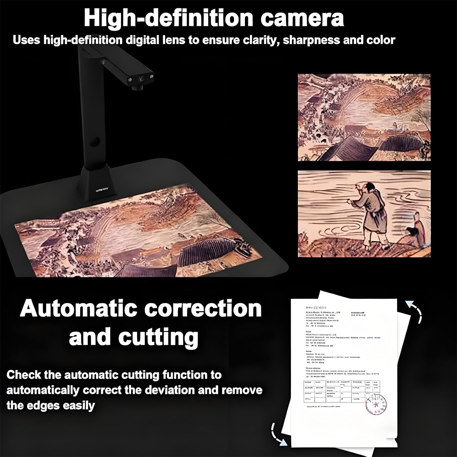 Escáner superior, escáner de libros y documentos de gran formato, cámara de documentos USB de 23 MP con aplanamiento automático, luz LED de alto brillo integrada, compatible con Windows y macOS