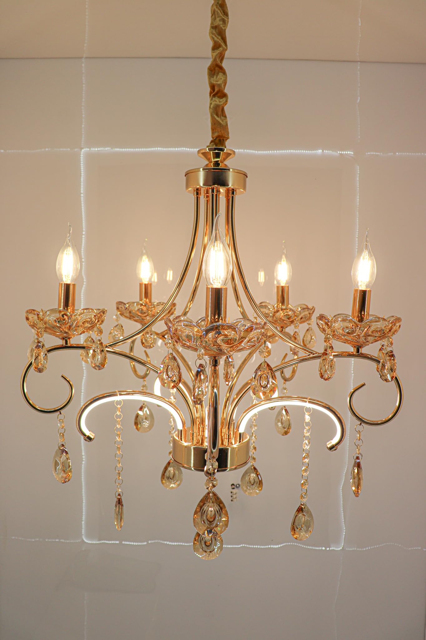 swanart La Bellezza K9 Italian Crystal Chandelier, 5-Light Gold Ceiling Light Fixture with E14 LED Filament Bulbs, Elegant Crystal Lighting for Dining Room, Living Room, Bedroom-image-32