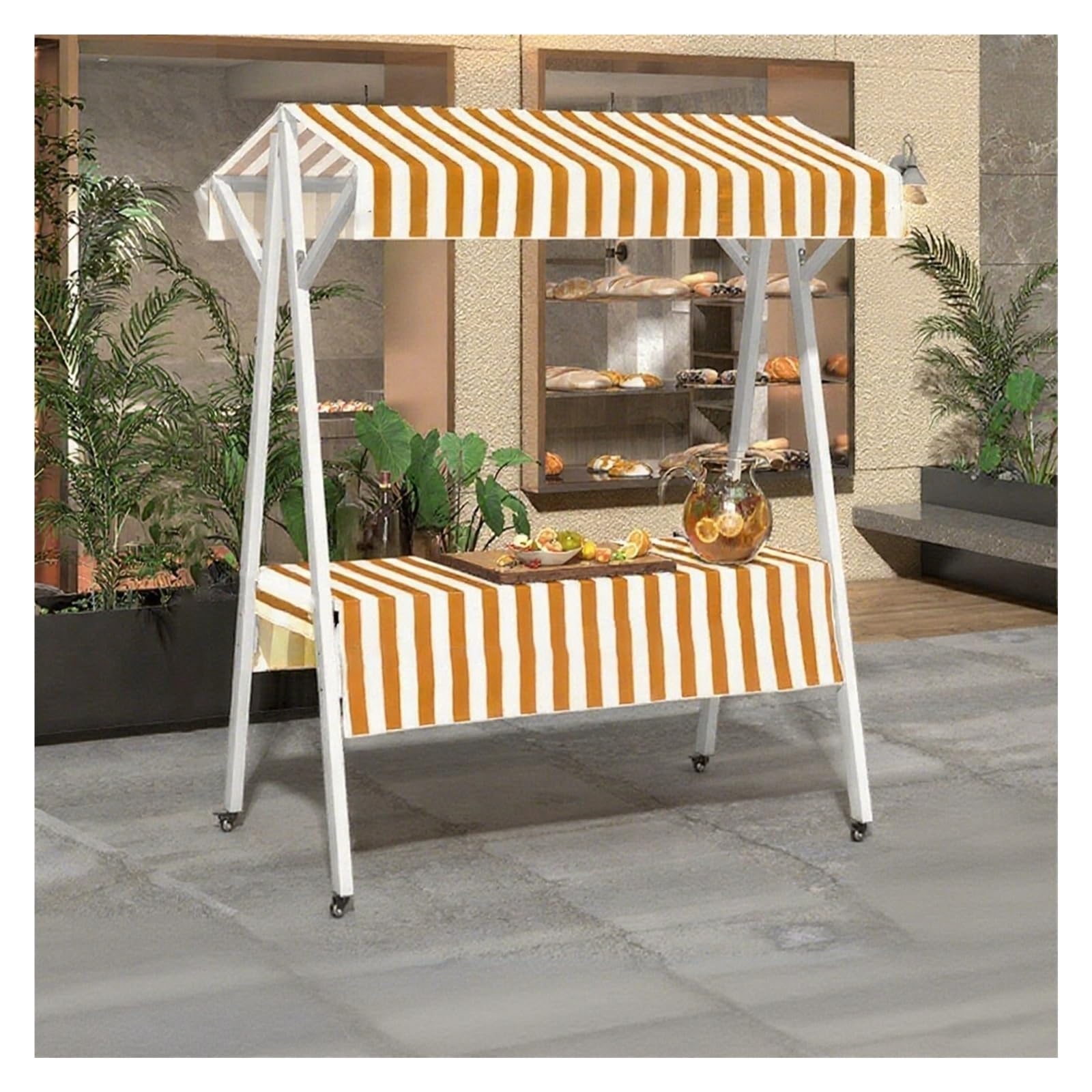 Carrello mobile per cibo da strada con tenda, bancarella leggera per mercatini agricoli, festival, eventi in spiaggia