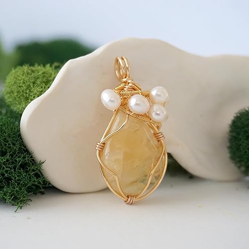 Miniatura 9 de Designs by Nature Gems Raw Citrine & Pearl Necklace, November Birthstone Jewelry, June Crystal, With 24 Inch Chain Gold Plated Chain, Genuine Raw
