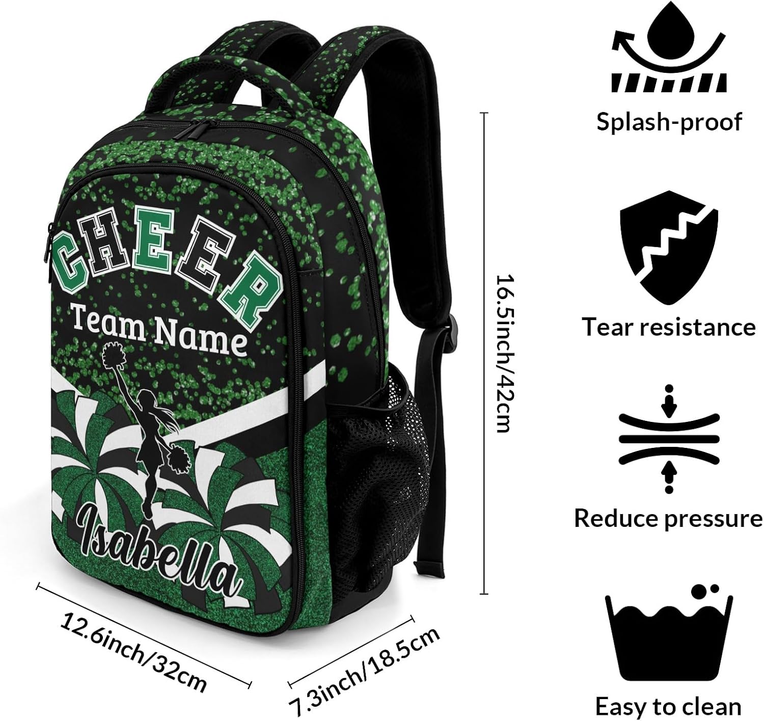 Dark Green Cheers Custom Cheer Backpack for Cheerleader Personalized Cheerleading Backpack Bag, Cheer Coach Travel Daypack