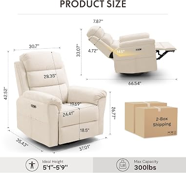 FLEXISPOT Souffle-Pro Swivel Rocker Recliner Chair with Nightlight, Power Nursery Glider Recliner with Massage & Heat, Adjustable Headrest, Oeko-TEX Fabric, Ideal for Nursery & Home Relaxation, Cream