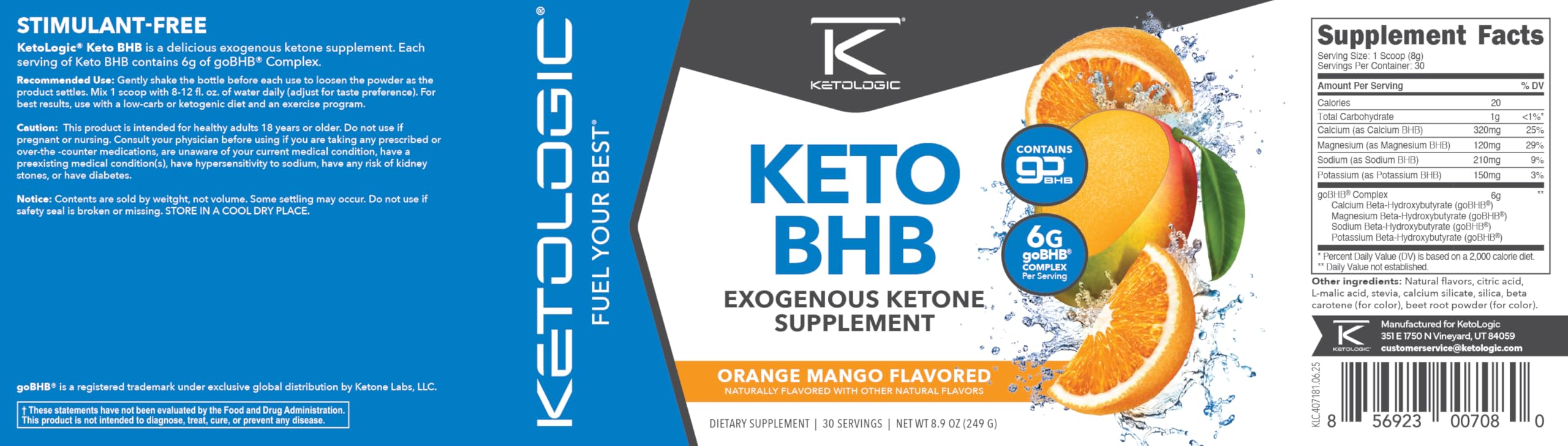 Keto BHB (Orange Mango Flavor) 30 Servings - Exogenous Ketone Supplement with goBHB, Beta-Hydroxybutyrate Salts