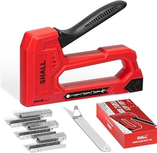 SHALL Light Duty Staple Gun for Wood & Upholstery - Red JT21 Fabric Stapler with 1600 Staples (1/4", 5/16", 3/8") & Remover for Crafts DIY