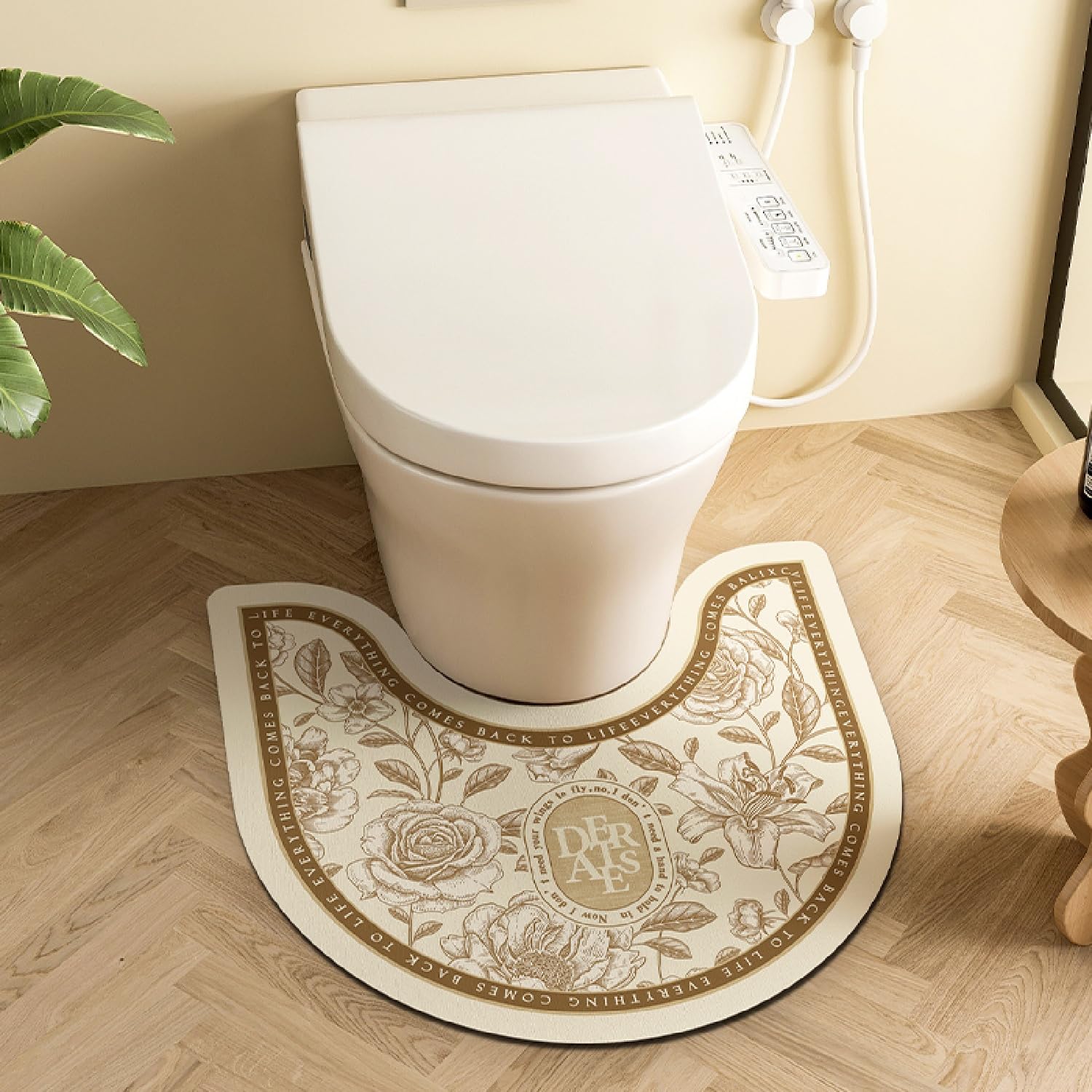 Pedestal Mat U Shape for Toilet, Retro Ethnic Style Bohemian Flower Pattern Absorbent Quick Dry Non Slip Toilet Floor Mat Diatomite Bath WC Rug Washable Easy To Clean for Bedroom (COLOR 7,60x90cm)