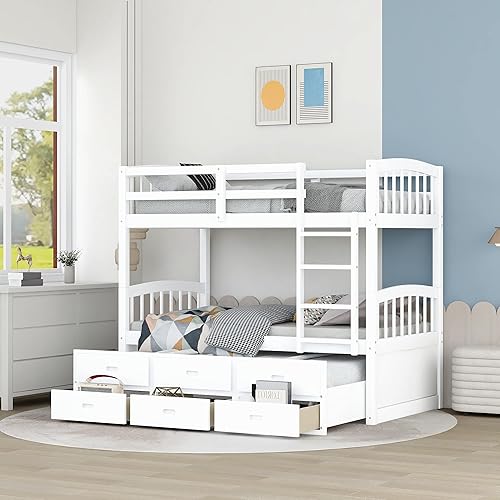 Miniatura 9 de Harper&Bright Designs - Litera individual sobre individual con barandilla de seguridad, escalera, cama nido individual con 3 cajones para niños,