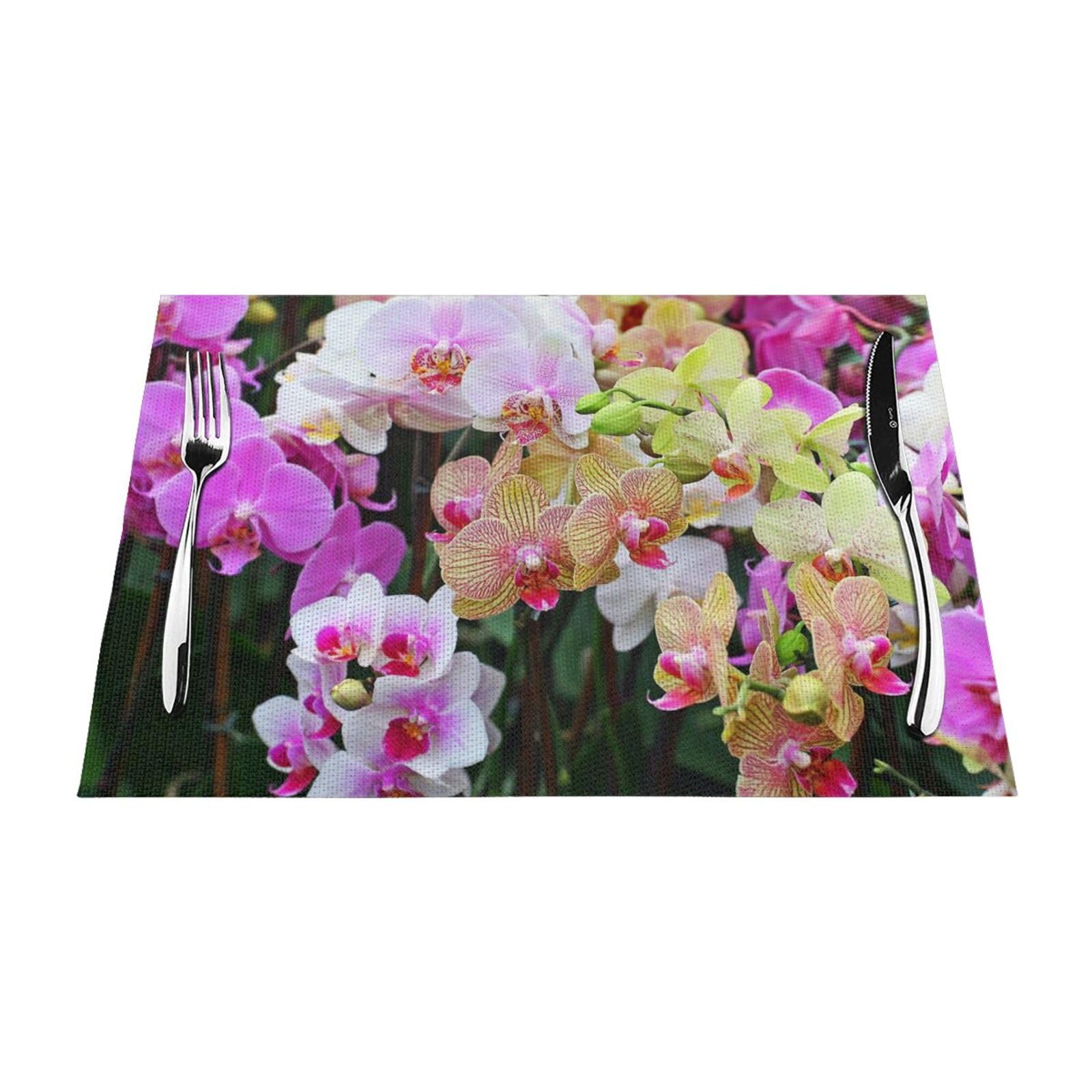 PVC Placemat Set of 1 PCS, 45x30 CM, orchids Printed Non-Slip Heat Resistant Place Mats for Kitchen Dining Table Indoor Outdoor