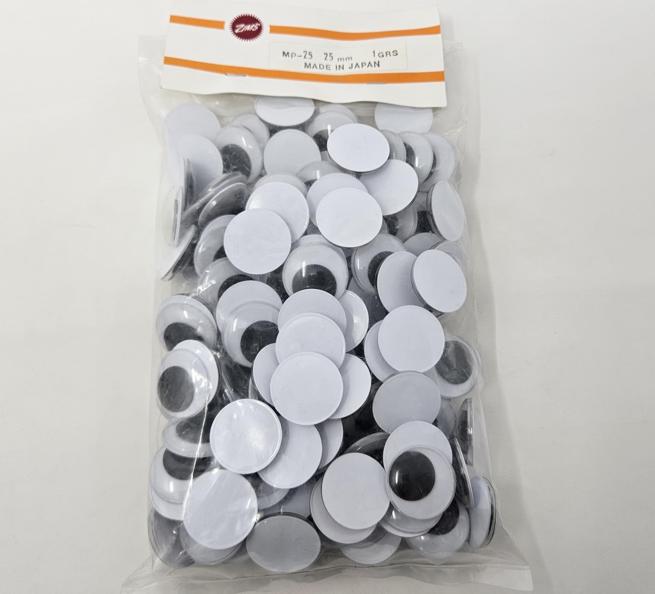 Zim's 25mm Round Paste-On Glue-On Moving Wiggle Googly Plastic Eyes for Craft Dolls or Puppets (Pack of 144)