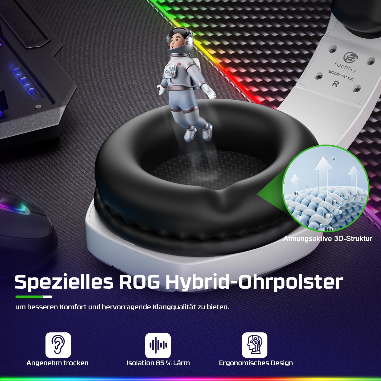 Fachixy 「2024 New」 FC100 Gaming Headset für PS4/PS5/PC/Xbox/Nintendo Switch, PS4 Kopfhörer mit Kabel und RGB Licht, Stereo Surround Kopfhörer mit Mikrofon, Noise Cancelling Headphones - Weiss