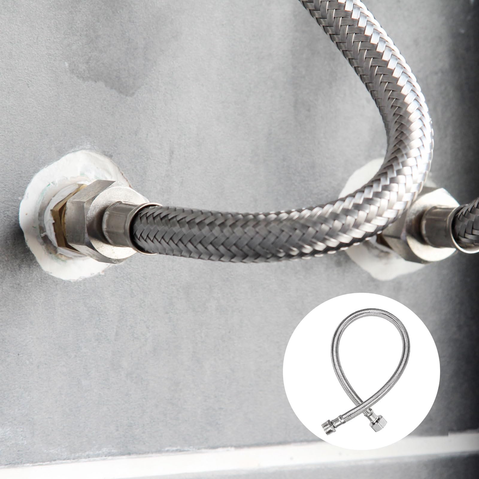 METALLIXITY Conector De Línea De Suministro De Grifo (500mm/20") 2Pcs, Conector De Manguera De Suministro De Agua De Acero Inoxidable 304 G1/2 Hembra A G1/2 Macho - Para Cocina Baño