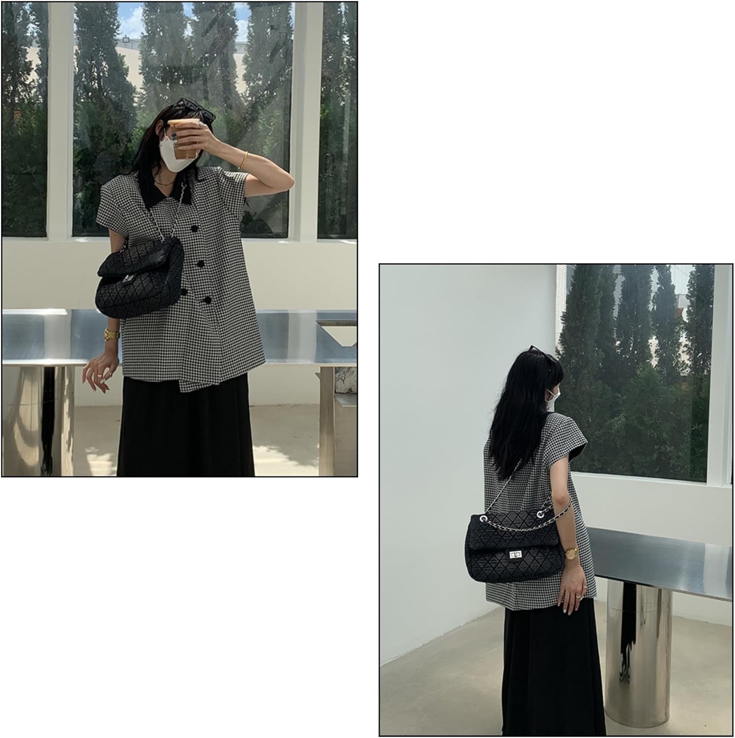 Quilted Denim Shoulder Bag for Women,Y2k Preppy Crossbody Tote Bag Purse with Chain Strap, Vintage Blue Jean Handbag - Image 5