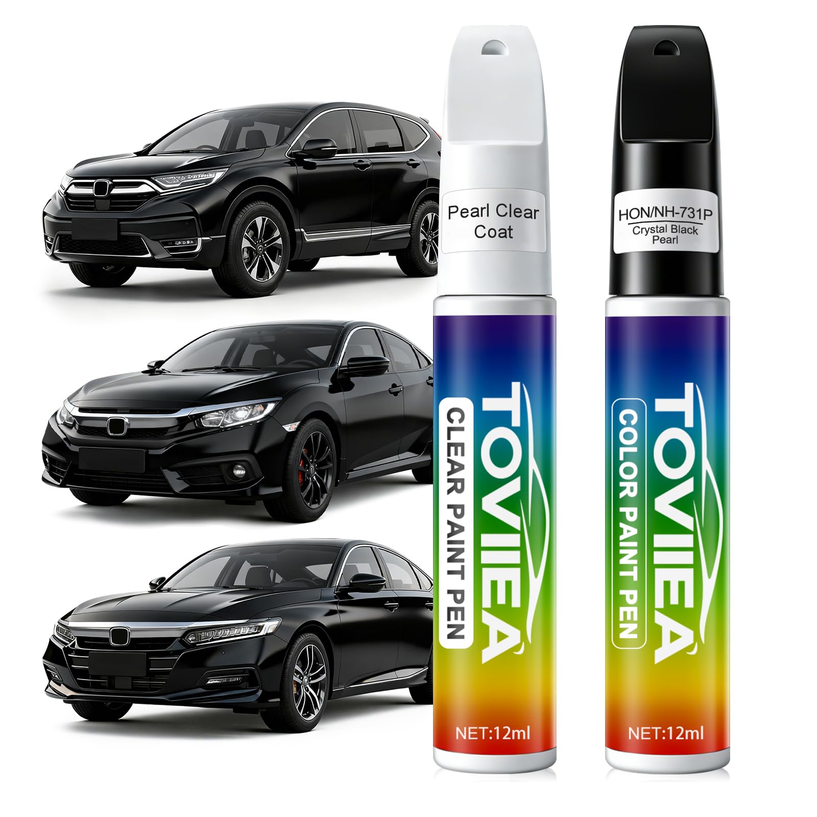 Crystal Black Pearl (NH-731P) Touch Up Paint Kompatibel mit Honda, 2-in-1 Auto-Farbe Kratzer Reparatur Stift, Auto-Farbe Kratzer Reparatur Kit für Kratzer, Chips & Nicks, 2-PCS-SET