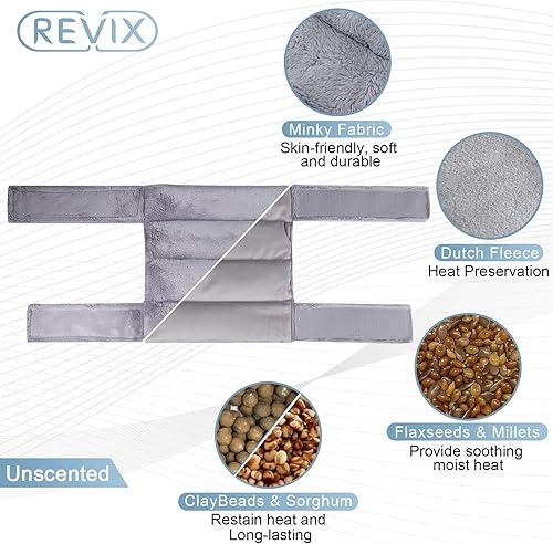 Miniatura 3 de REVIX Almohadilla térmica extragrande apta para microondas para aliviar el dolor de espalda, bolsa de frijol de arroz XXL de terciopelo rosa y