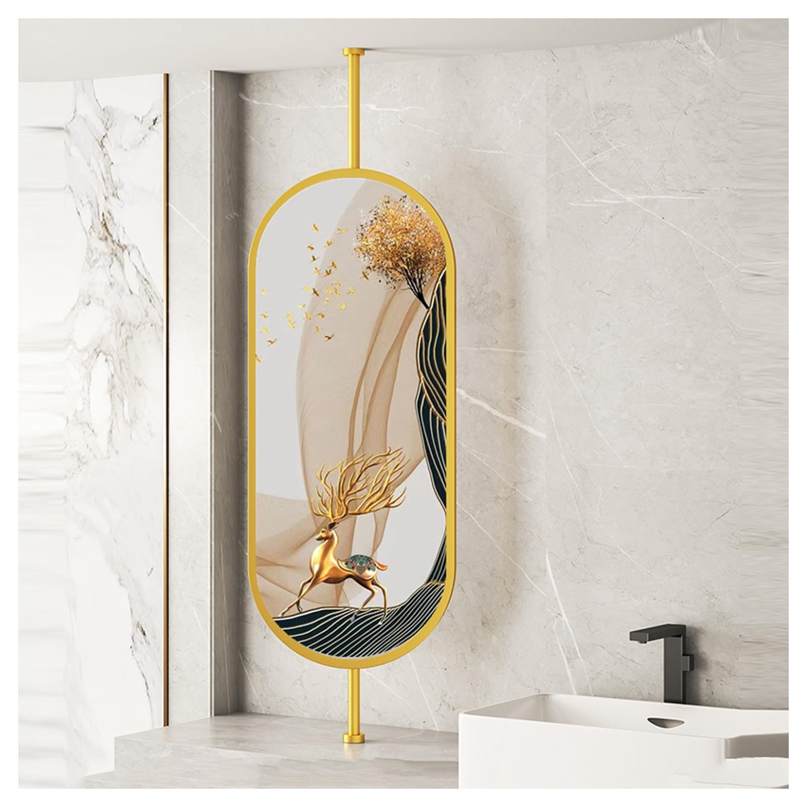 Miroir de salle de bain ovale LED gold 50x80cm de style moderne
