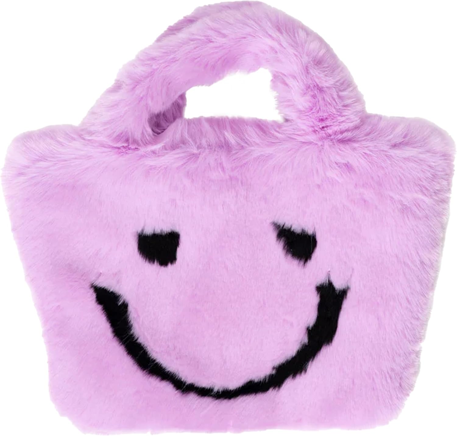 Malibu Sugar Faux Fur Fuzzy Happy Face Purse - Trendy Girls Accessory Crossbody Bag with Chain Strap Soft Secure Snap Closure