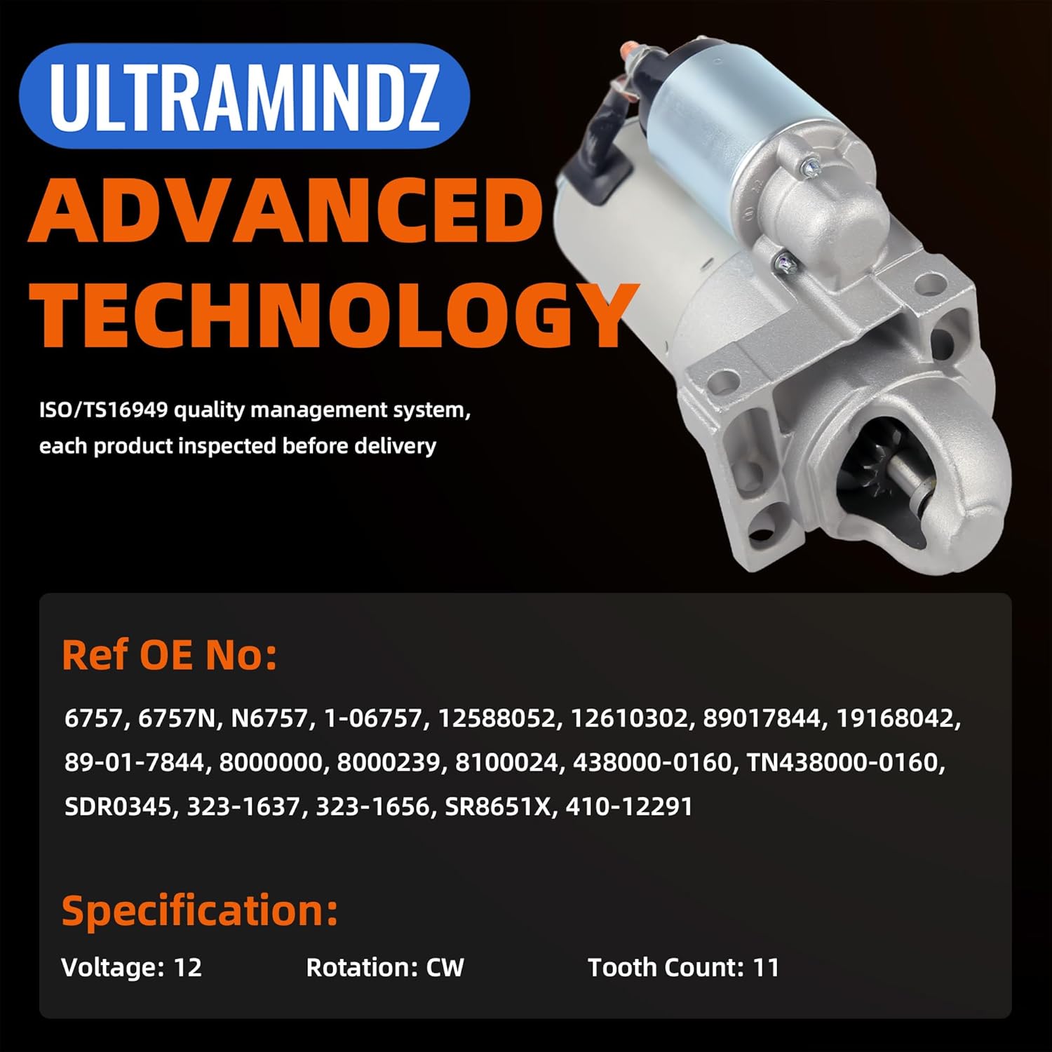 Starter for Cadillac 6.0L 6.2L Escalade EXT ESV 2006-2008/ for GMC 6.0L 6.2L 2006-2008 Yukon XL 1500 2500 Sierra 1500 2500 HD 3500 HD Savana 2500 3500 for Isuzu NPR NPR-HD 6.0L 89017844 6757N