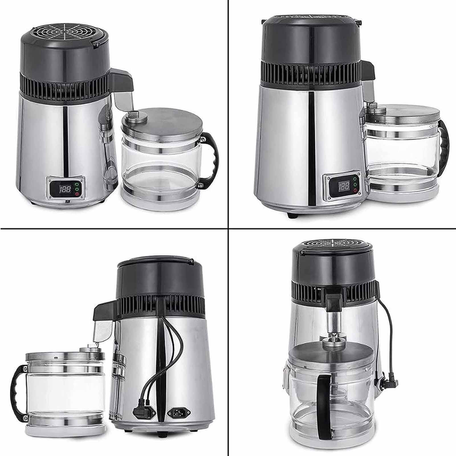 Destilador De Agua De 4 L, Destilador De Agua Pura con Pantallas De Temperatura Dual, Máquina De Agua Destilada De 750 W con Recipiente De Vidrio,220V