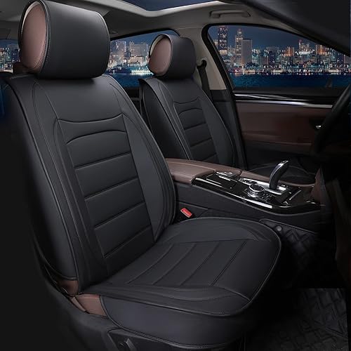 Miniatura 2 de Sanwom Fundas universales de cuero para asiento de automóvil, color beige, 2 unidades, impermeables, fundas de asiento de vehículo, fundas de cuero