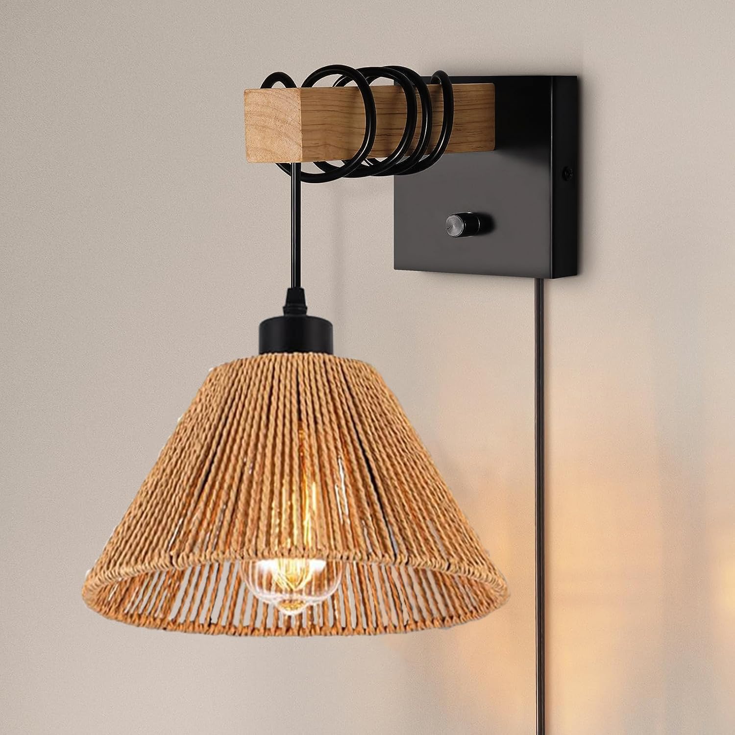 3x Boho Rattan Pendant Lamp Replacement Shade Ceiling Fan Light Bulb Covers Light Shades for Hanging Light Fixtures Shades Only Farmhouse Wicker Woven Lampshade, Ø9.85" x H5.5"