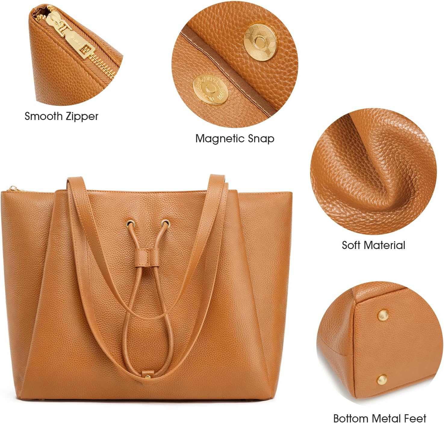 Kattee Work Tote Bags for Women, Large Genuine Leather Shoulder Handbags with Laptop Compartment - Image 6