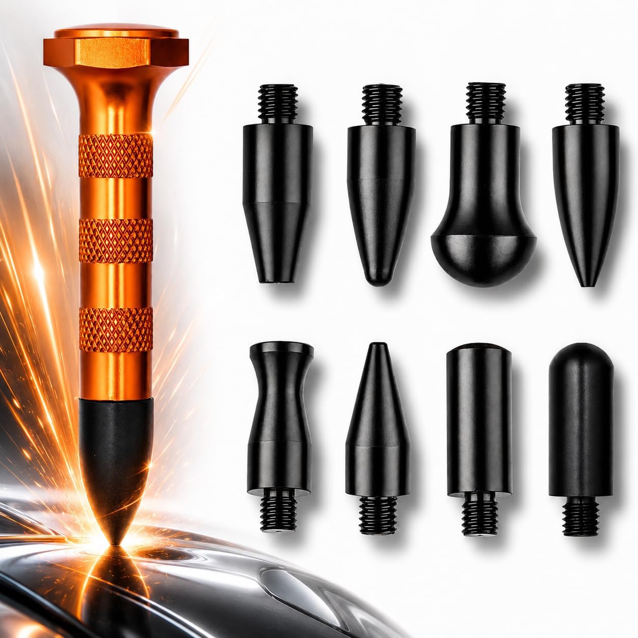 G&S DIY Paintless Dent Repair Tool Kit - Metal Tap Down Pen with 9 Heads Tips for Dent Removal