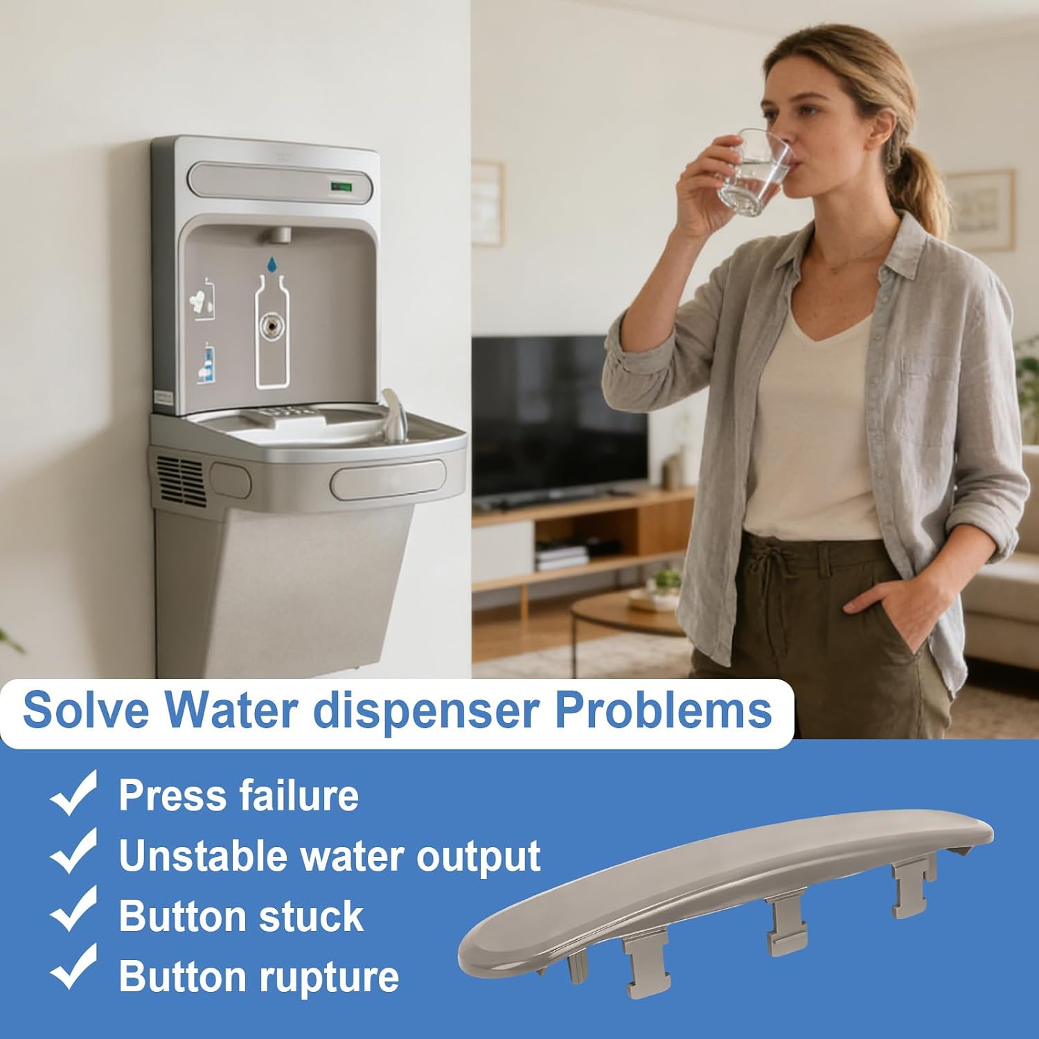 98734C Drinking Fountain Push Button Kit, Compatible With Elkay EZ/LZ/EZS/LZS Series, Front And Side Push Bars For Push Button Drinking Fountains Replacement