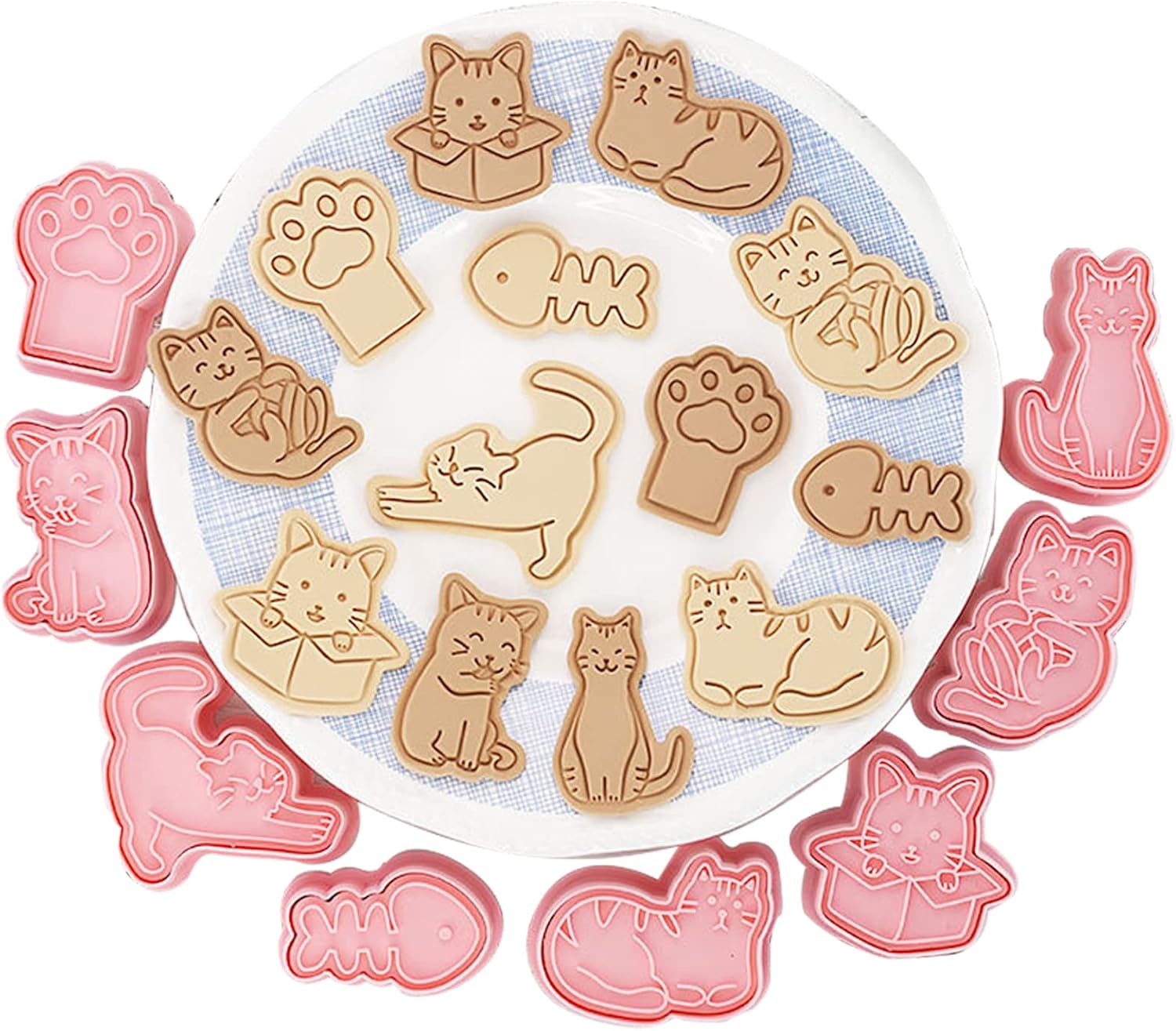 Formine per Biscotti Gatti, 8 Tagliabiscotti Animali Set, 3D Stampi Biscotti Plastica, Cookie