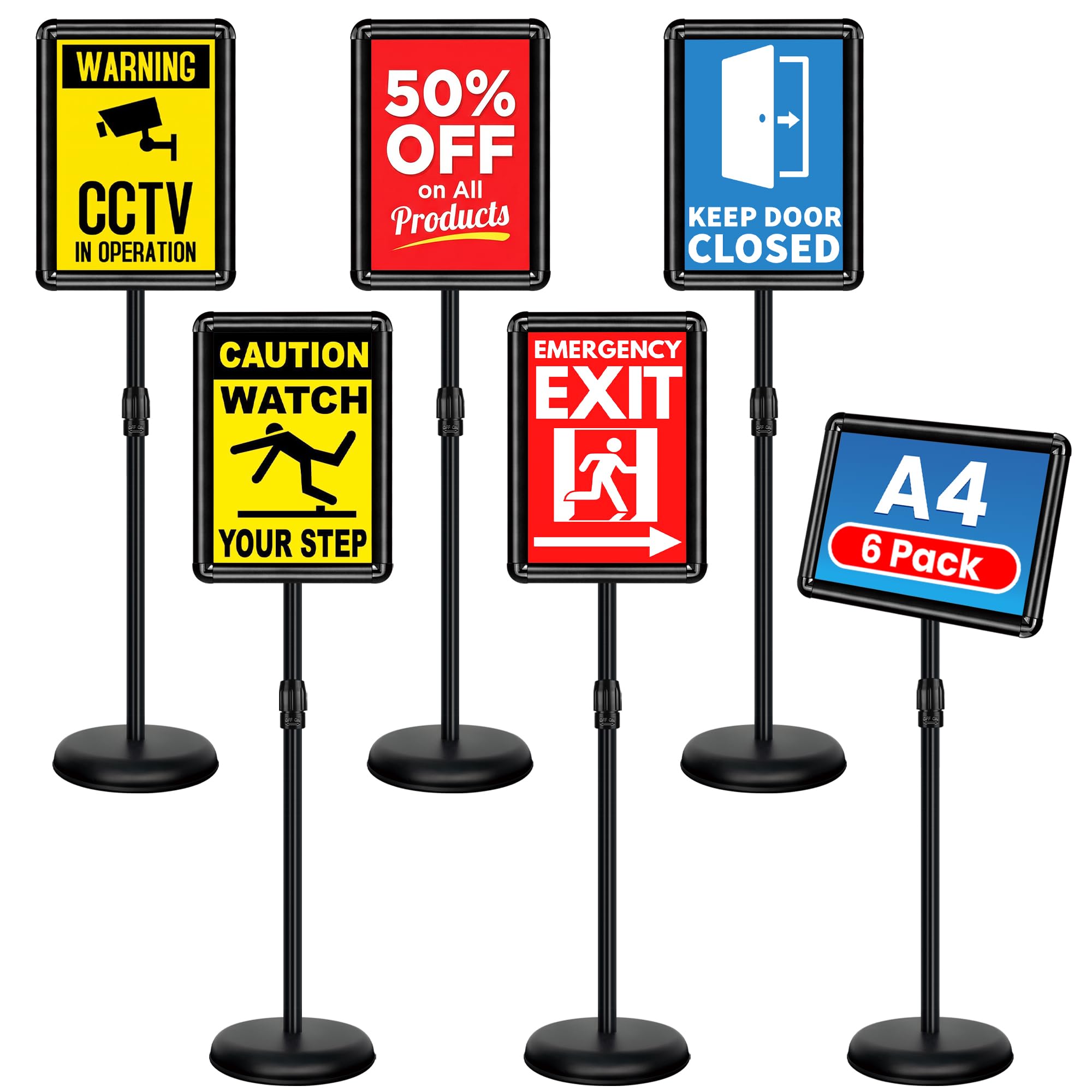 VAIIGO 6Pack A4 Sign Holder Stand, Poster & Menu Display Stand, Adjustable Angle & Height, Aluminum Snap Frame for Easy Change - Advertising, Notice, Welcome Sign, Signage, Posters Display - Black — image 1