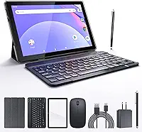 Tablet Android de 10 polegadas, tablet 2 em 1 com teclado, inclui capa de mouse Stylus película temperada 5G, Wifi6, 128 GB de ROM + 6 GB de RAM, câmera IPS de 10 polegadas, câmera de 8 MP, 6000 mAh