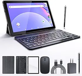 Tablet Android de 10 polegadas, tablet 2 em 1 com teclado, inclui capa de mouse Stylus película temperada 5G, Wifi6, 128 GB de ROM + 6 GB de RAM, câmera IPS de 10 polegadas, câmera de 8 MP, 6000 mAh