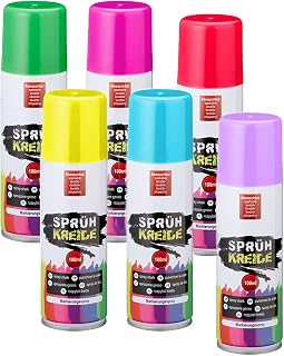 Spetebo Spray de tiza soluble en agua, bote de 100 ml, juego de 6 unidades, en 6 colores diferentes, tiza líquida, rotulador lavable, rotulador rojo, amarillo, verde, rosa, morado, azul