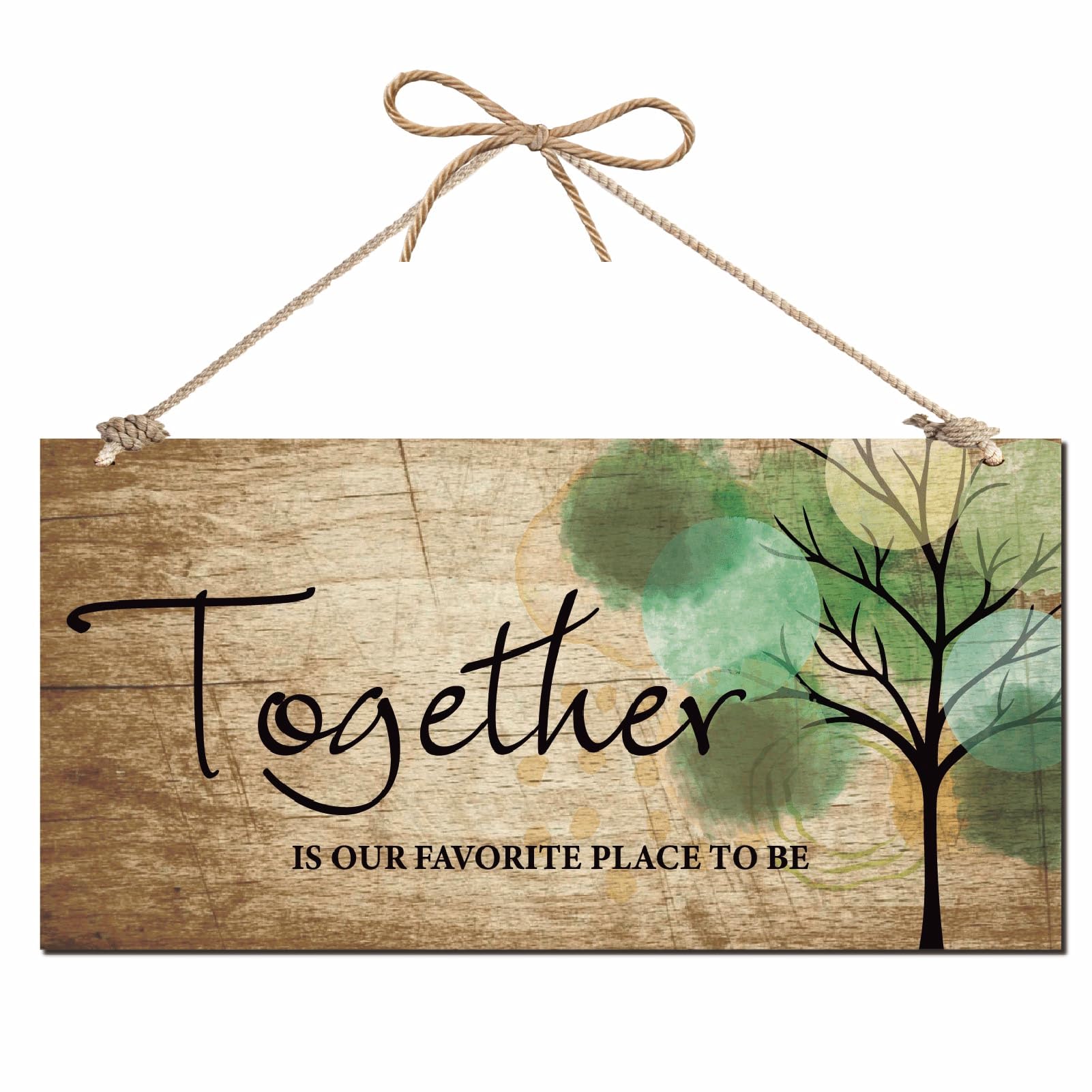 CREATCABIN Wooden Hanging Wall Plaque Home Decoration Together is Our Favorite Place to Be Sign Family Wall Art Decor With Jute Twine for Front Door Home Decor or Housewarming 11.8×5.9in