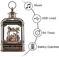 Vista 6 de Linterna de globo de nieve de Navidad, linterna brillante de agua iluminada con cable USB y funciona a baterías, para regalos y decoración de Pesebre