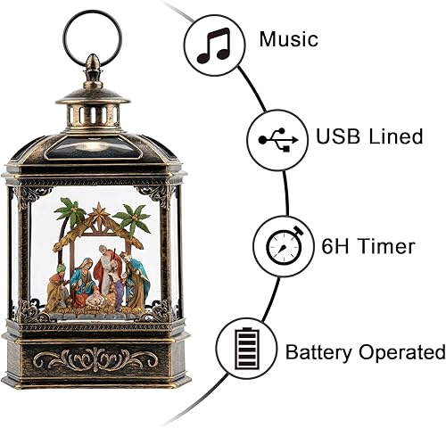 Miniatura 6 de Globo de nieve de Navidad remolino brillante belén con música, forro USBfunciona con pilas, linterna de agua iluminada para festivales de Navidad,