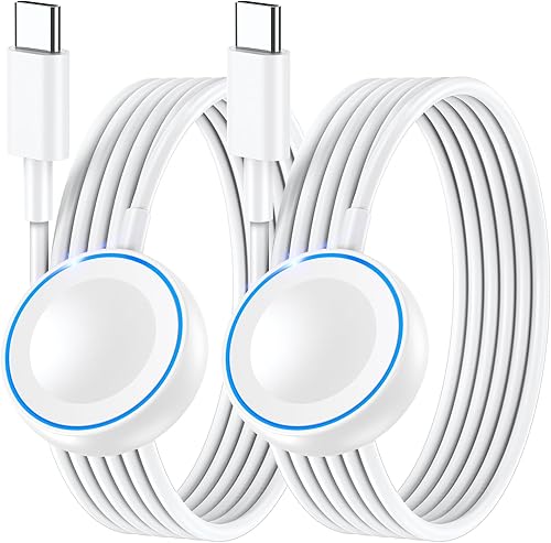 Paquete de 2 cargadores para Apple Watch de carga rápida, cargador rápido de 5 W, cable de carga USB C magnético esencial de viaje de 4 pies hecho