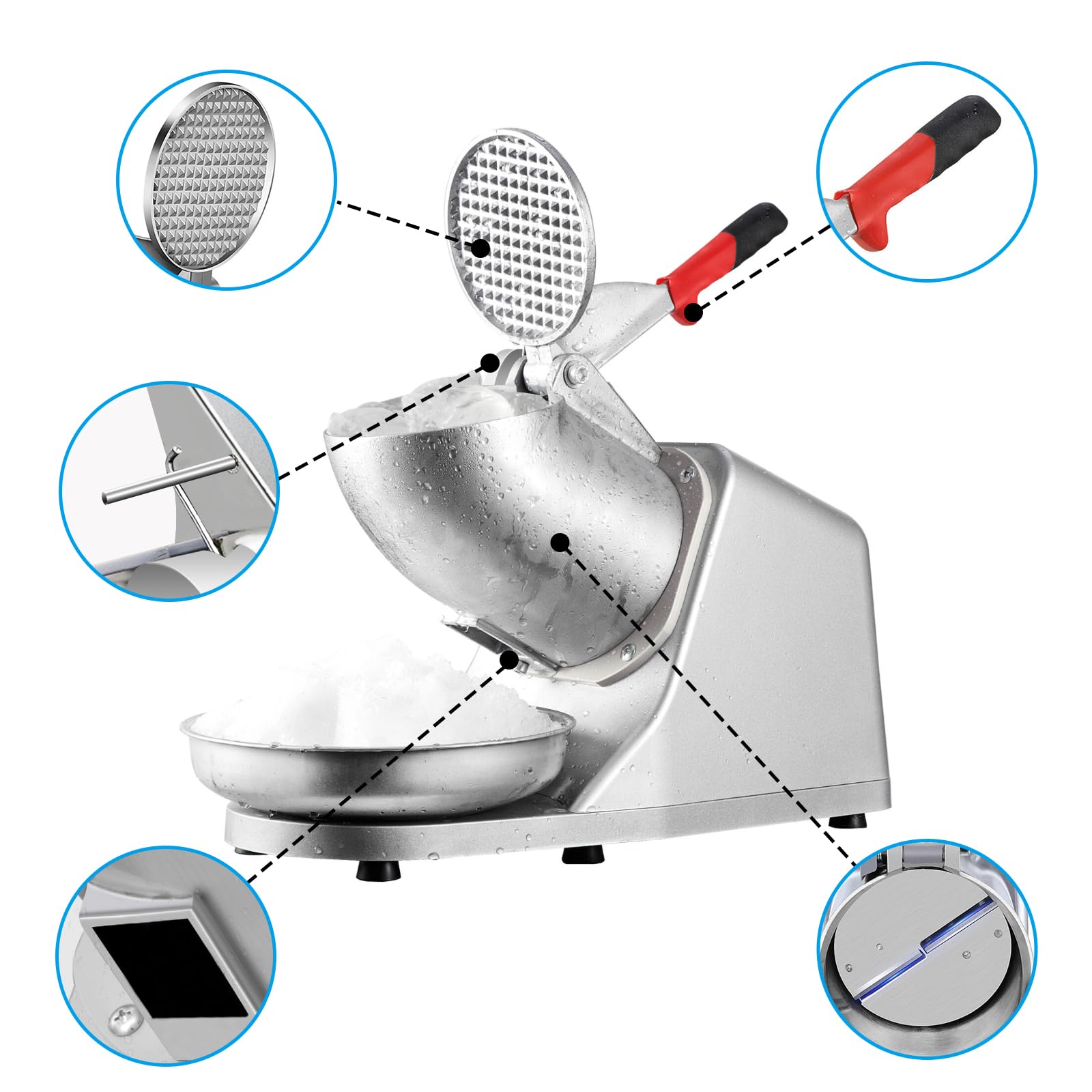 LEEVOT Tritaghiaccio Elettrico a Doppia Lama 380 W Macchina per Cono di Neve 2200 Giri/min Macchina per Ghiaccio tritato Commerciale Domestica 85 kg/H in Acciaio Inossidabile per ristoranti, Bar